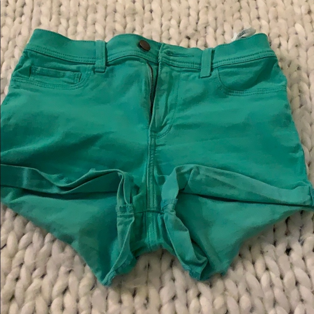 High rise turquoise Jean shorts